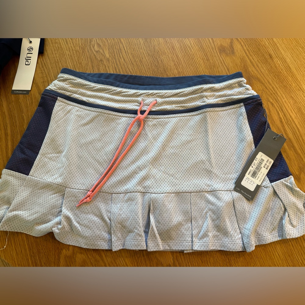 NEW with tags. Lija Tennis skirt. Blue/grey/white perforated skirt